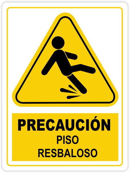 Señal Precaución Piso Resbaloso 10x7.5 cm en plástico estireno cal. 40